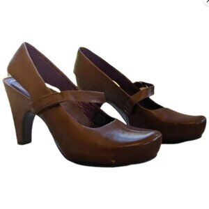 TSUBU Acrea Brown Leather Mary Jane Slingback Heels Shoes
